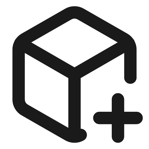 Cube plus icon, line style, from Tabler Icons