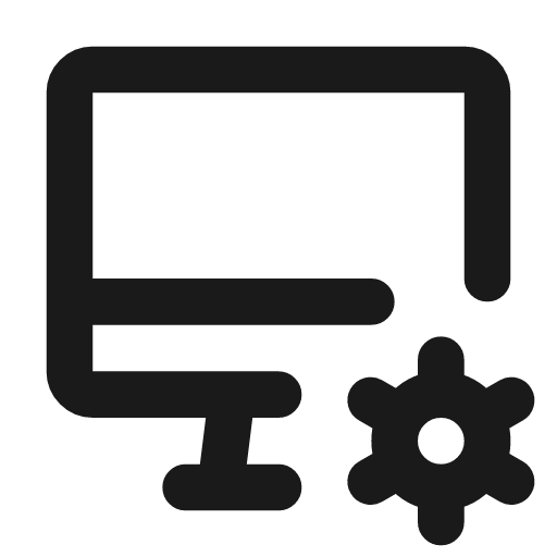 Device imac cog icon, line style, from Tabler Icons