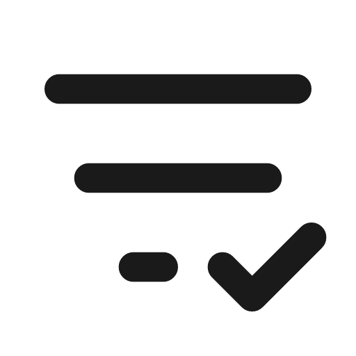 Filter 2 check icon, line style, from Tabler Icons