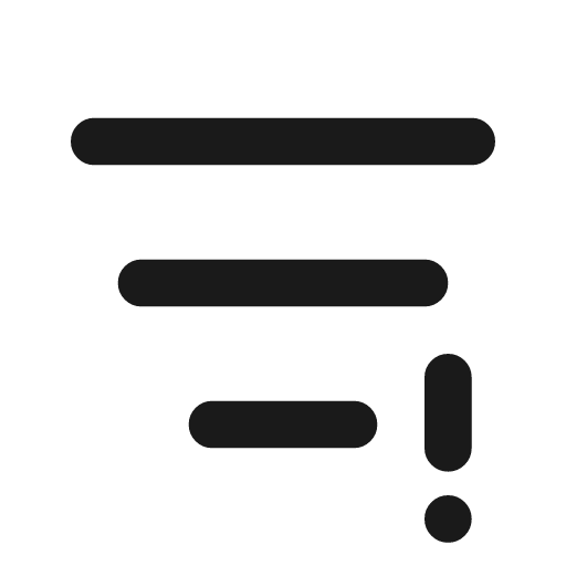 Filter 2 exclamation icon, line style, from Tabler Icons