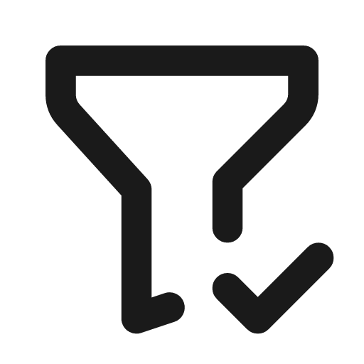 Filter check icon, line style, from Tabler Icons