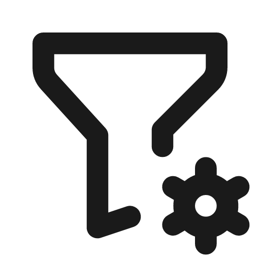 Filter cog icon, line style, from Tabler Icons