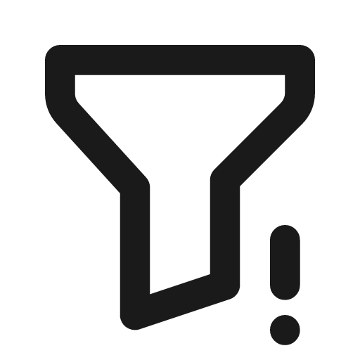 Filter exclamation icon, line style, from Tabler Icons