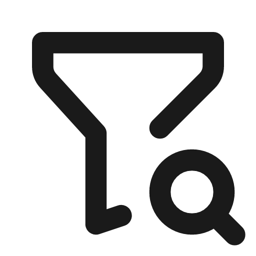 Filter search icon, line style, from Tabler Icons
