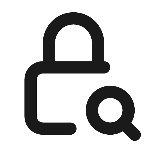 Lock search icon, line style, from Tabler Icons