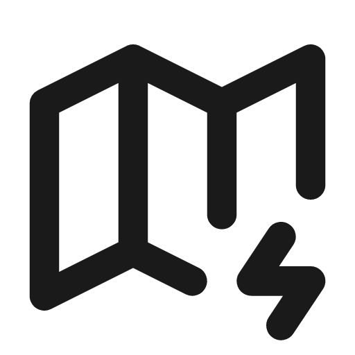 Map bolt icon, line style, from Tabler Icons