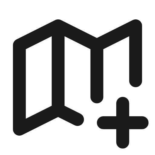 Map plus icon, line style, from Tabler Icons