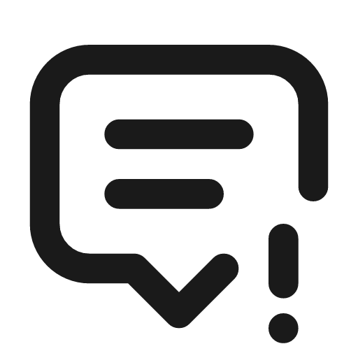 Message 2 exclamation icon, line style, from Tabler Icons