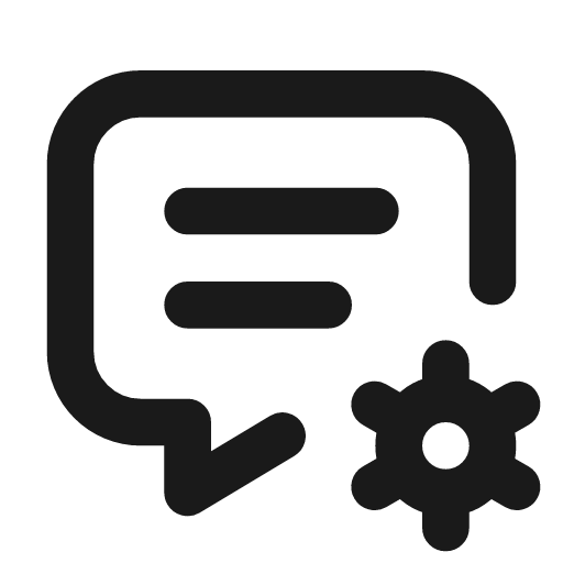 Message cog icon, line style, from Tabler Icons