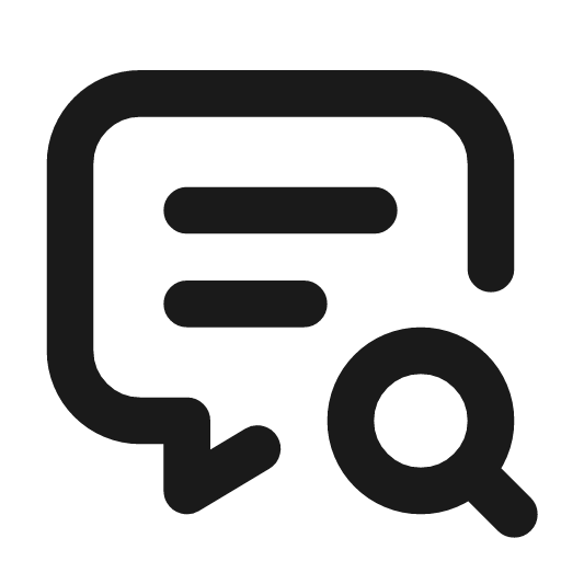 Message search icon, line style, from Tabler Icons