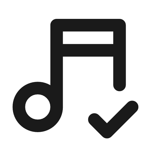Music check icon, line style, from Tabler Icons