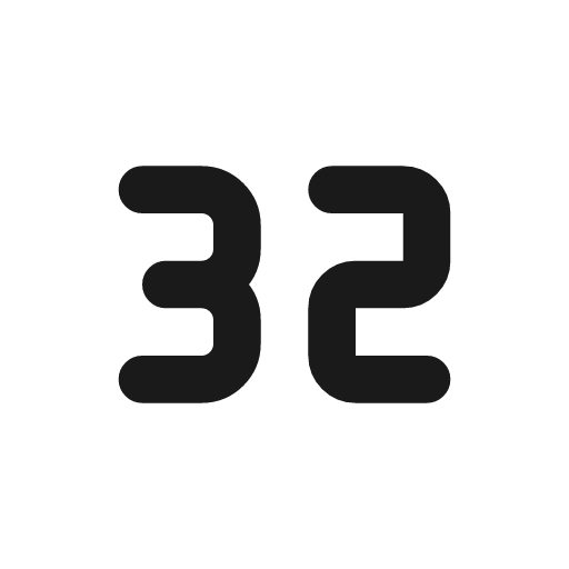 Number 32 small icon, line style, from Tabler Icons