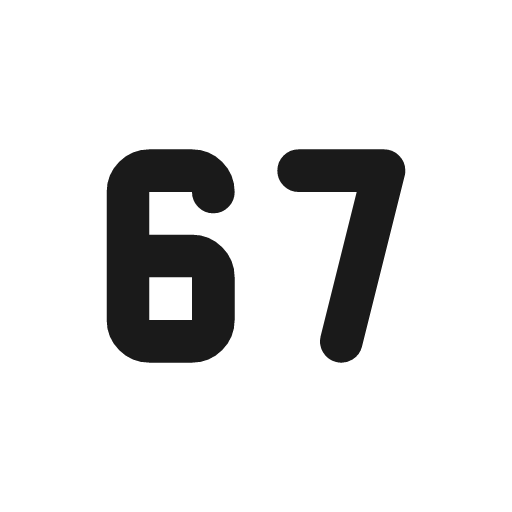 Number 67 small icon, line style, from Tabler Icons