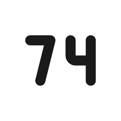 Number 74 small icon, line style, from Tabler Icons