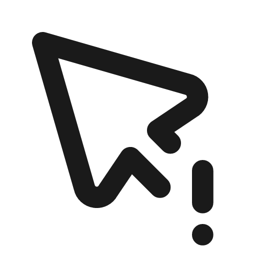 Pointer exclamation icon, line style, from Tabler Icons