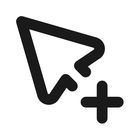 Pointer plus icon, line style, from Tabler Icons