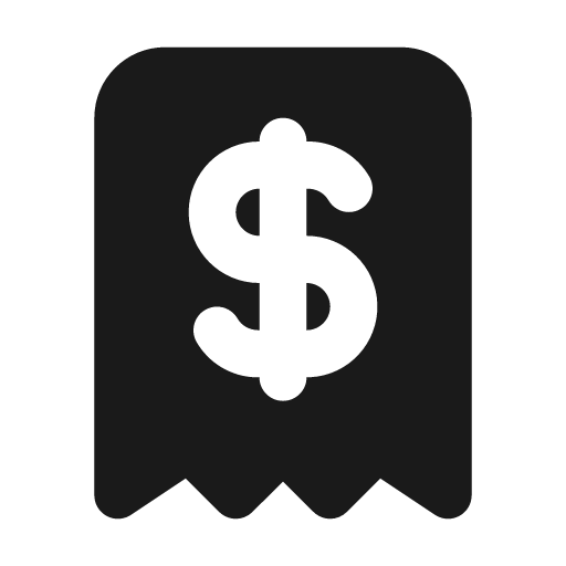Receipt dollar filled icon, filled style, from Tabler Icons