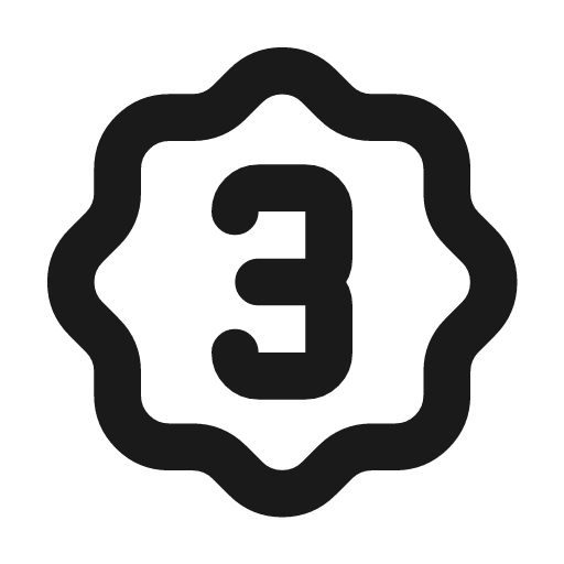 Rosette number 3 icon, line style, from Tabler Icons