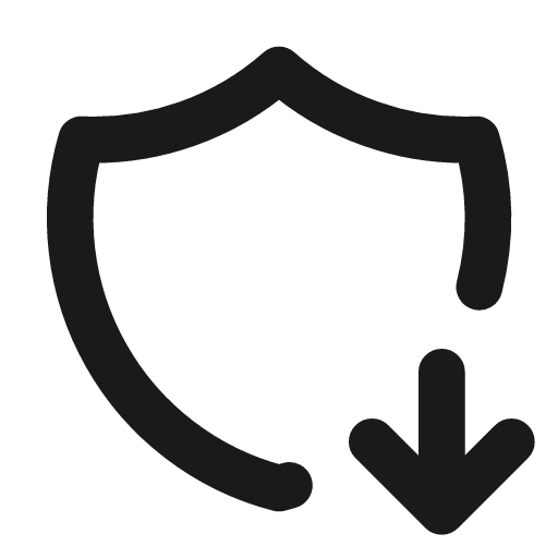 Shield down icon, line style, from Tabler Icons