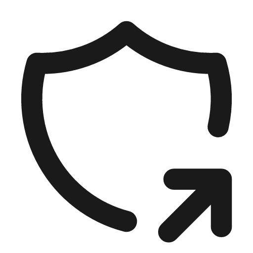 Shield share icon, line style, from Tabler Icons
