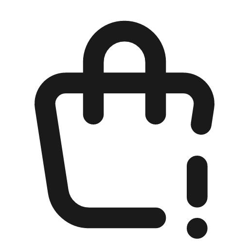 Shopping bag exclamation icon, line style, from Tabler Icons