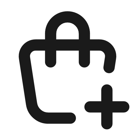 Shopping bag plus icon, line style, from Tabler Icons