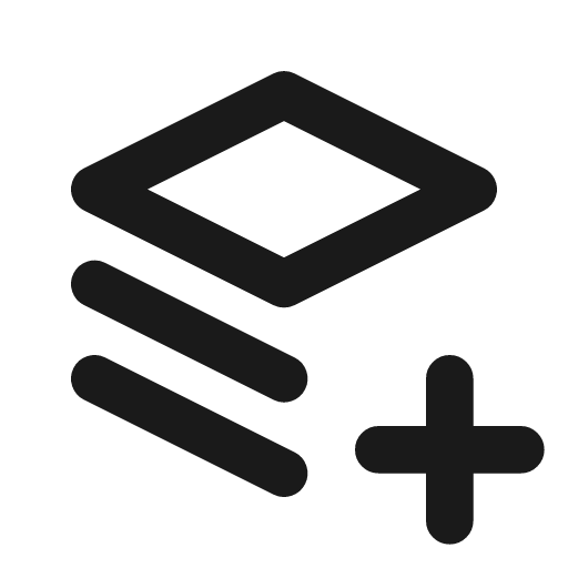 Stack plus icon, line style, from Tabler Icons