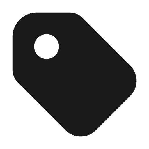 Tag filled icon, filled style, from Tabler Icons