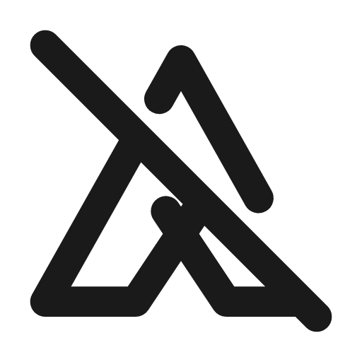 Tent off icon, line style, from Tabler Icons