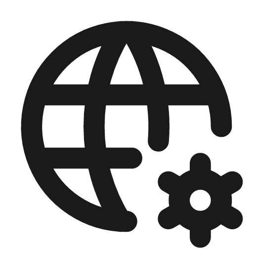 World cog icon, line style, from Tabler Icons