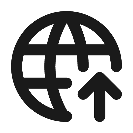 World upload icon, line style, from Tabler Icons