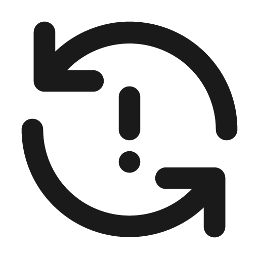 Sync exclamation icon, solid style, from Unicons