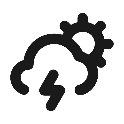 Thunderstorm sun icon, solid style, from Unicons
