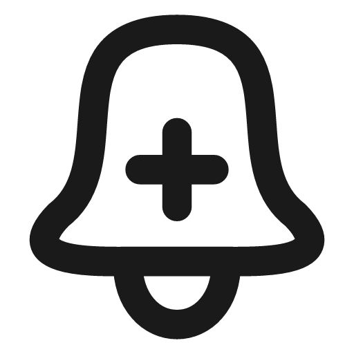 Bell plus icon, line style, from Vadivam