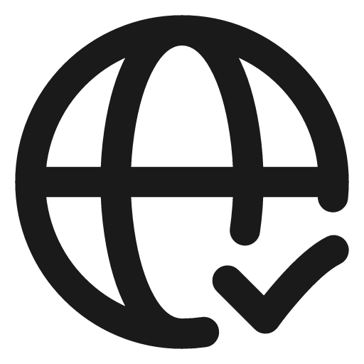 Globe check icon, line style, from Vadivam