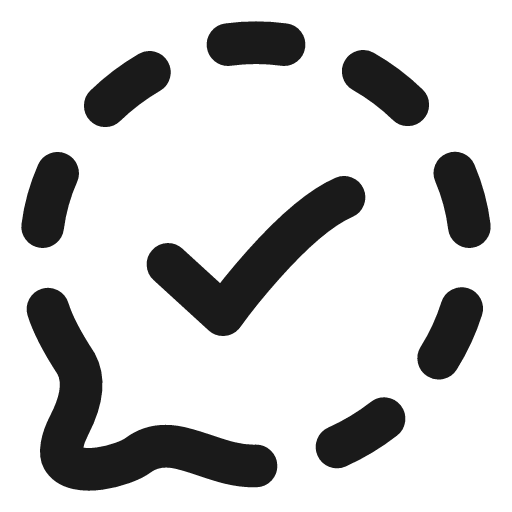 Message circle dashed check icon, line style, from Vadivam