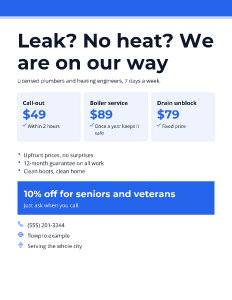 Plumbing and heating: flyer template