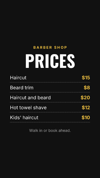 Barber prices: story template