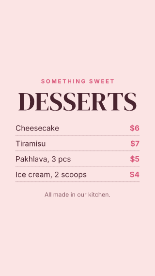 Dessert menu: story template