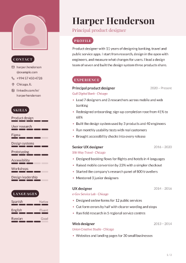 Blush Studio: resume template