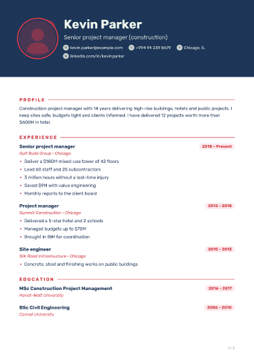 Cherry Navy: resume template