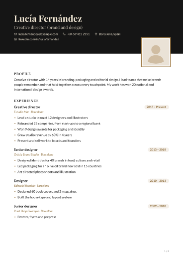 Noir Sand: resume template